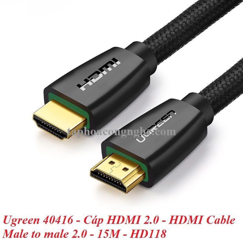Ugreen 40416 15M màu Đen Cáp tín hiệu HDMI chuẩn 2.0 hỗ trợ phân giải 4K HD118 30040416